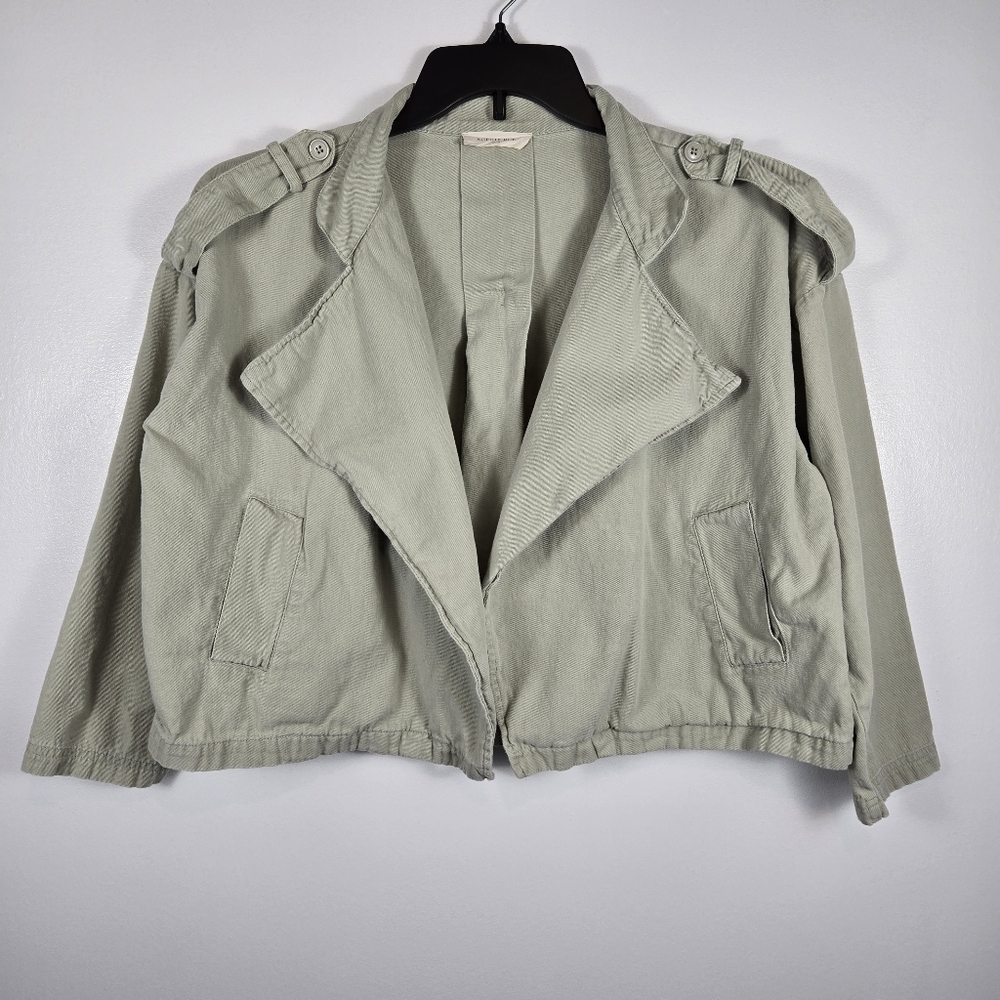 Sophie Rue Cotton Light Olive Green Moto Cropped Open Front Jacket Size Medium